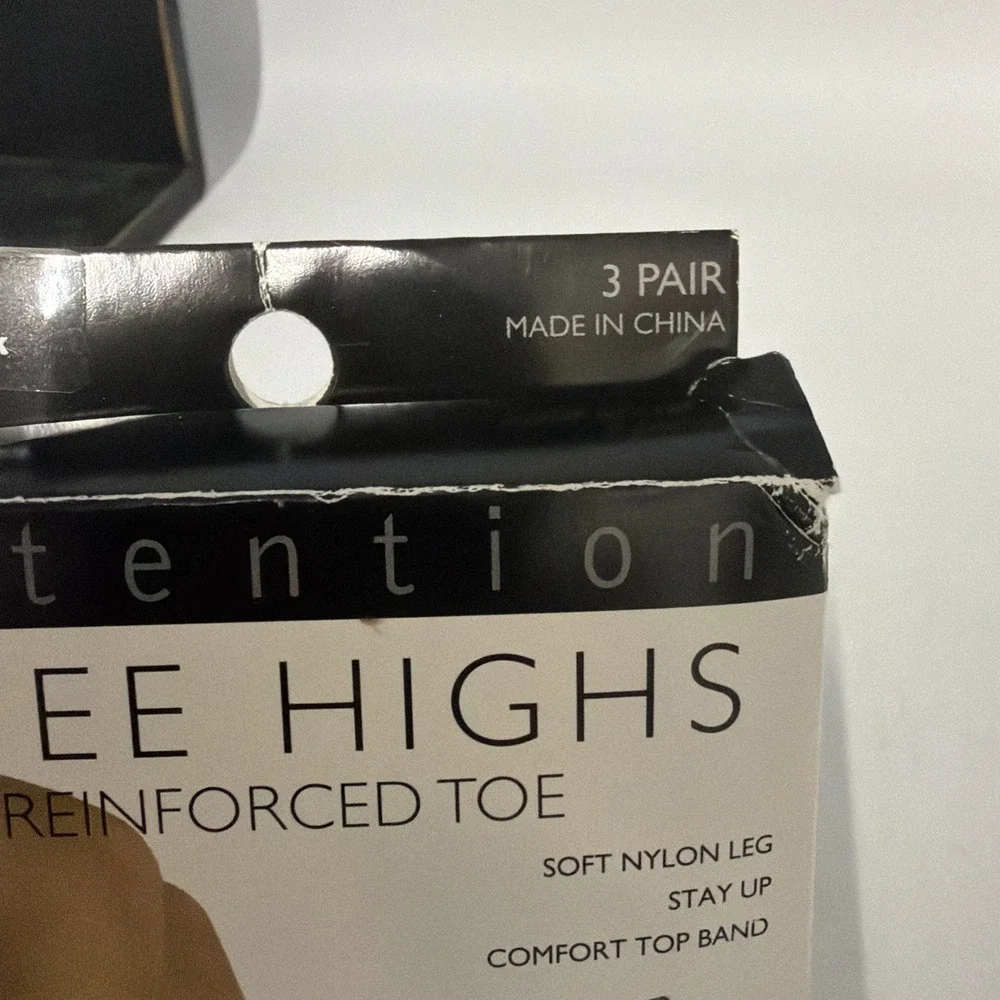 Attention 2 Pair Knee Highs w/Reinforced Toe Jet Black - Queen, Sock Size 10-12